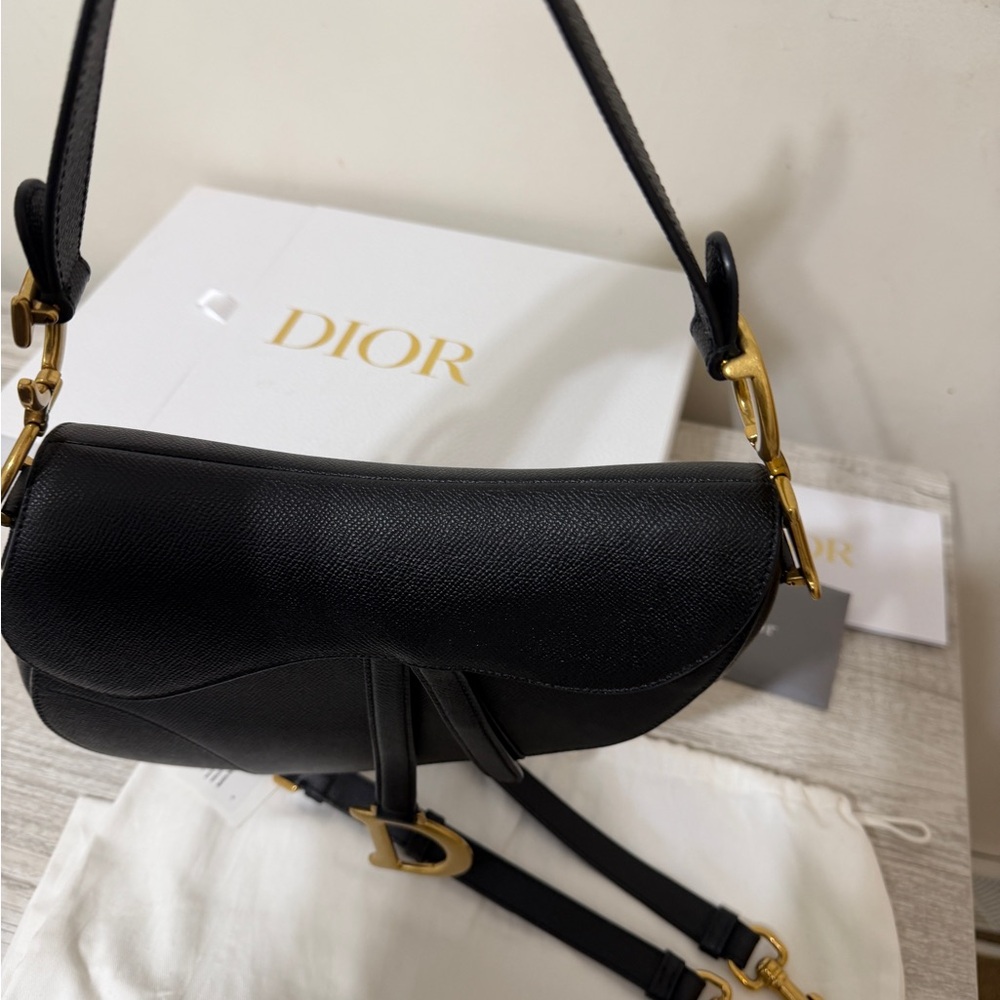 Christian Dior Saddle Bag Leather Shoulder bag Black